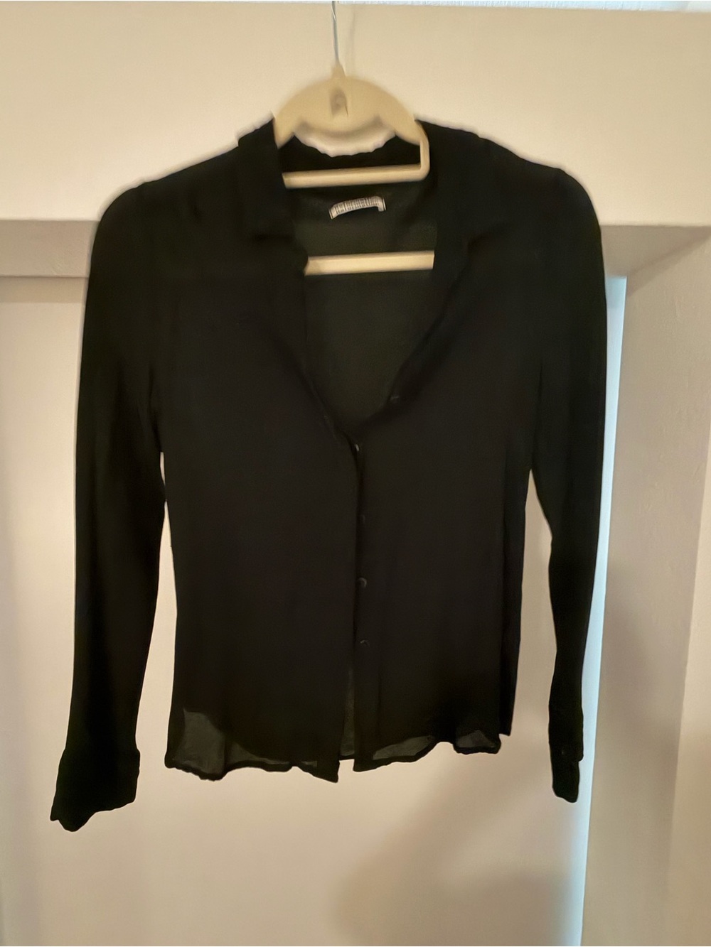 Reformation Black Sheer Button-Down Blouse